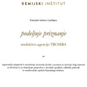 Priznanje Kemijskega inštituta agenciji Tromba